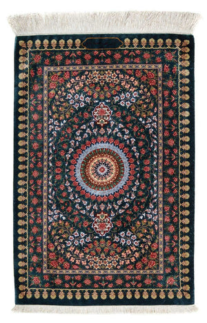 Alfombra persa - Ghom - 93 x 60 cm - azul oscuro