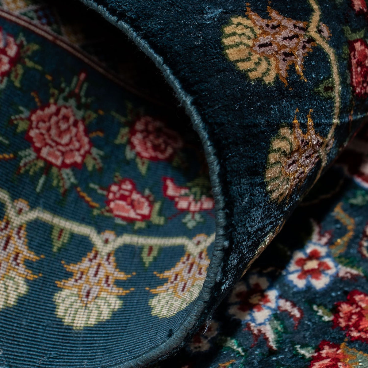 Alfombra persa - Ghom - 93 x 60 cm - azul oscuro