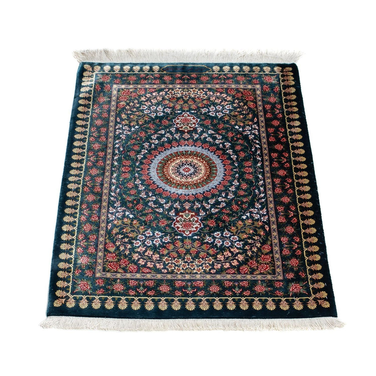 Alfombra persa - Ghom - 93 x 60 cm - azul oscuro