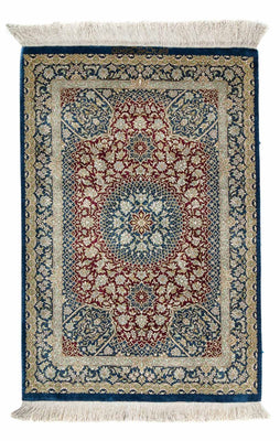 Alfombra persa - Ghom - 92 x 61 cm - azul oscuro