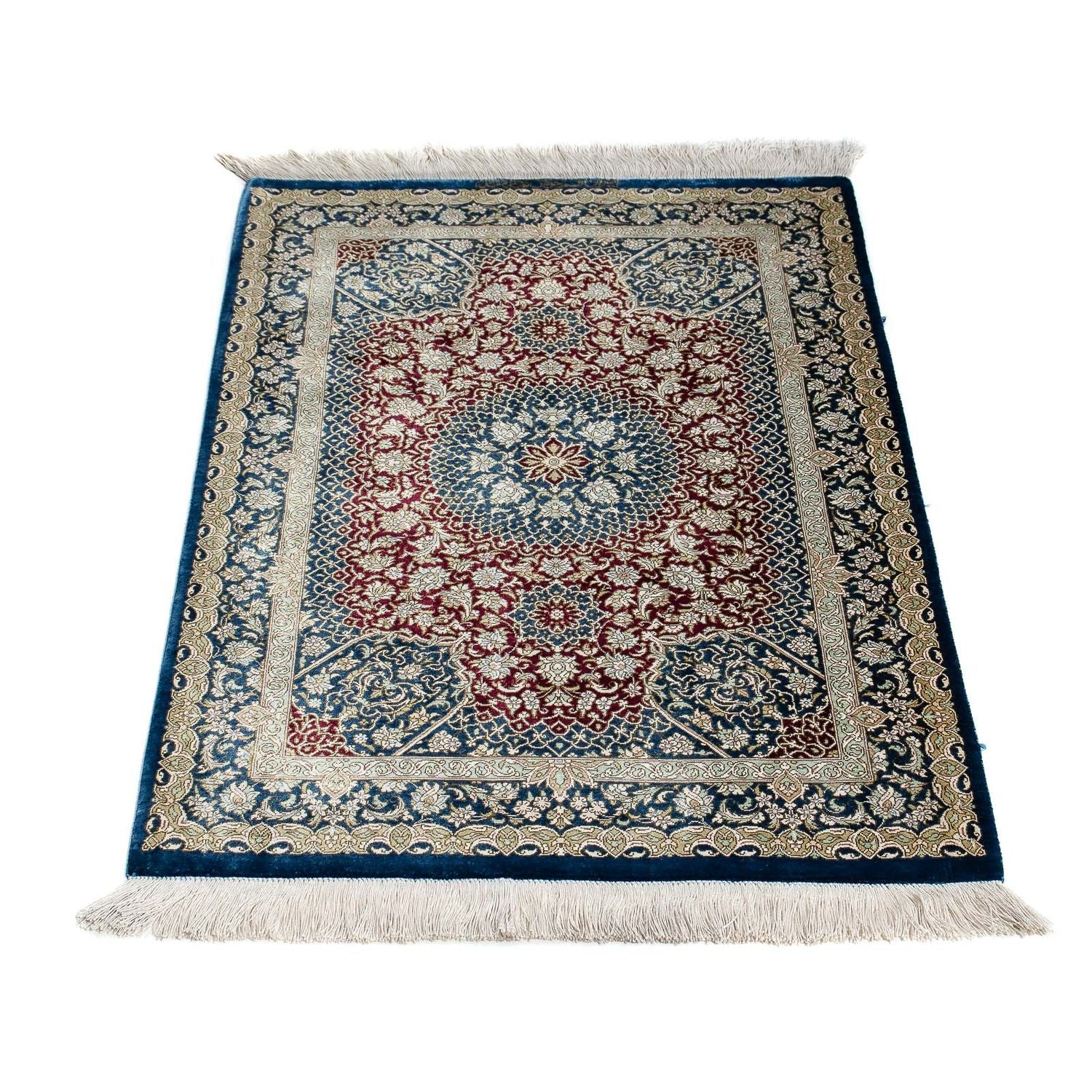 Alfombra persa - Ghom - 92 x 61 cm - azul oscuro