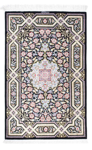 Alfombra persa - Ghom - 124 x 79 cm - azul oscuro