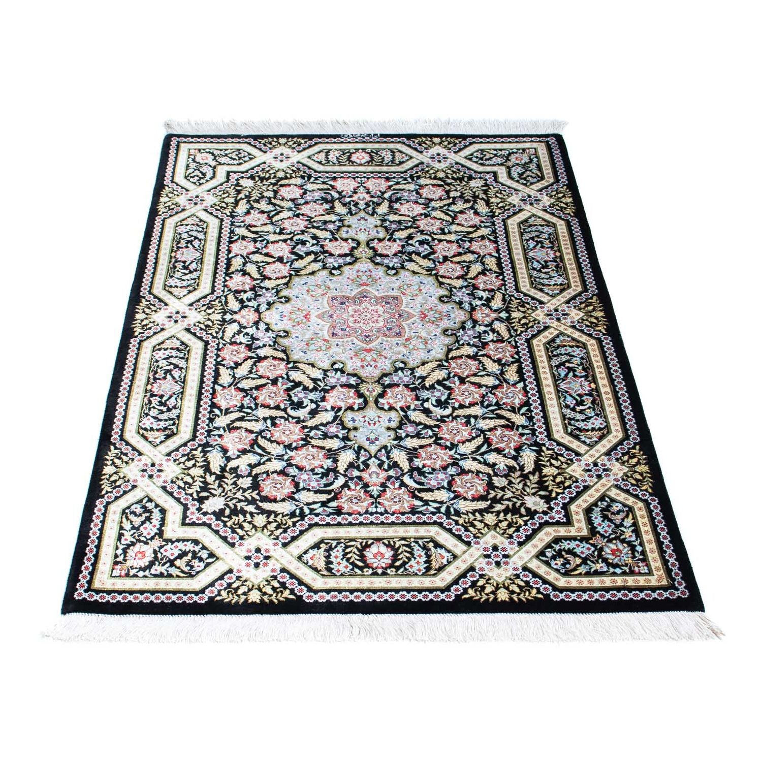 Alfombra persa - Ghom - 124 x 79 cm - azul oscuro
