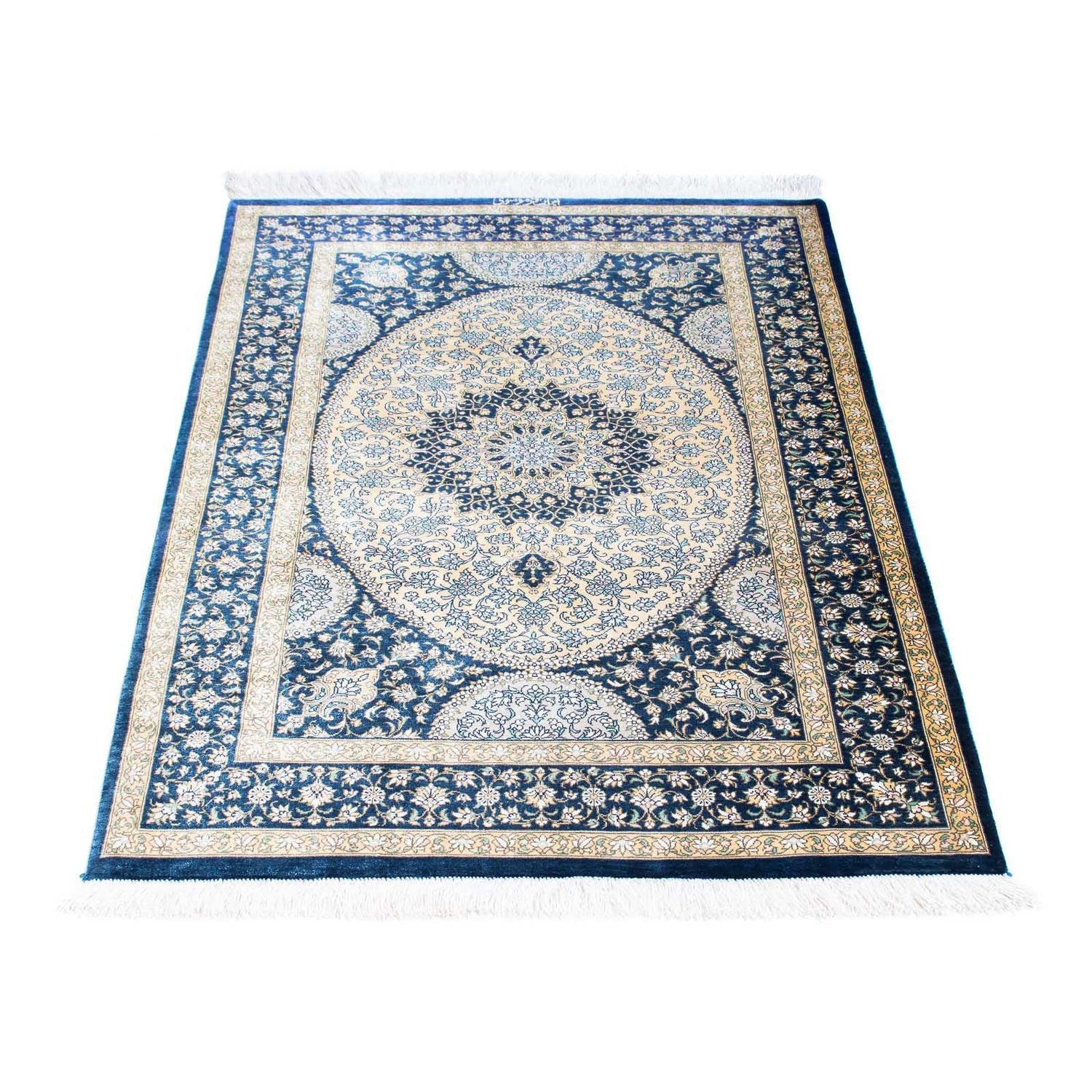 Alfombra persa - Ghom - 111 x 73 cm - azul
