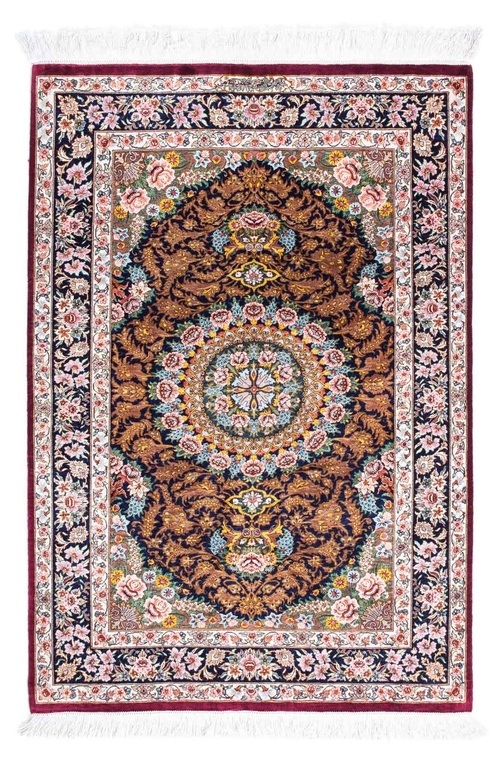 Alfombra persa - Ghom - 119 x 79 cm - rojo oscuro