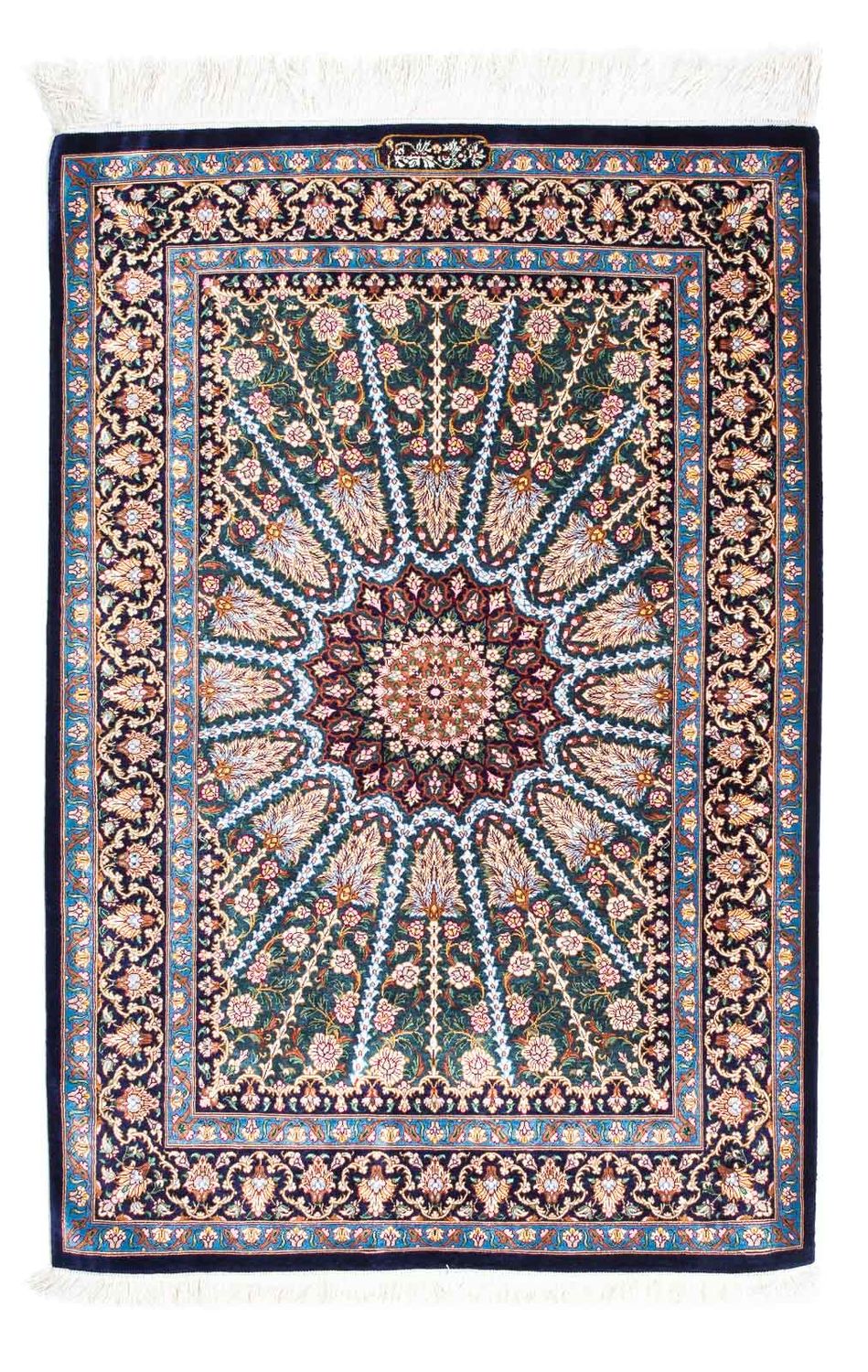 Alfombra persa - Ghom - 121 x 81 cm - azul oscuro