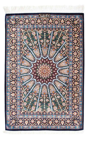 Alfombra persa - Ghom - 121 x 81 cm - azul oscuro