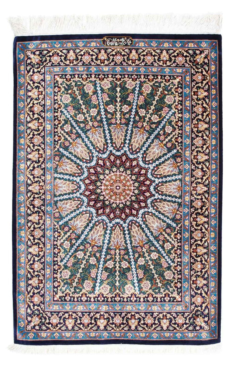 Alfombra persa - Ghom - 121 x 81 cm - azul oscuro