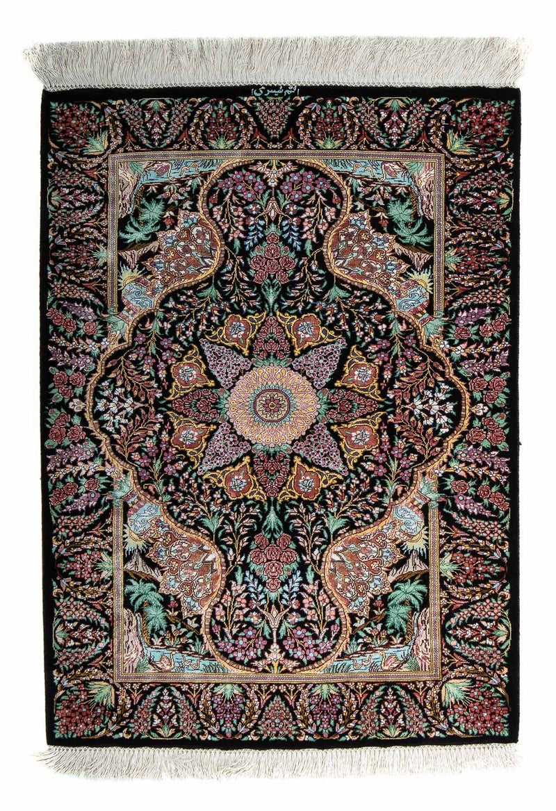 Alfombra persa - Ghom - 85 x 61 cm - azul oscuro