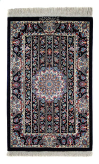 Alfombra persa - Ghom - 98 x 61 cm - azul oscuro