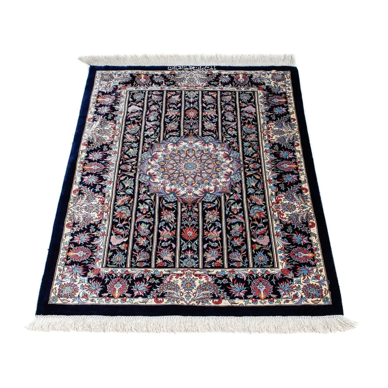 Alfombra persa - Ghom - 98 x 61 cm - azul oscuro