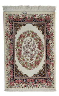 Alfombra persa - Ghom - 91 x 59 cm - beige