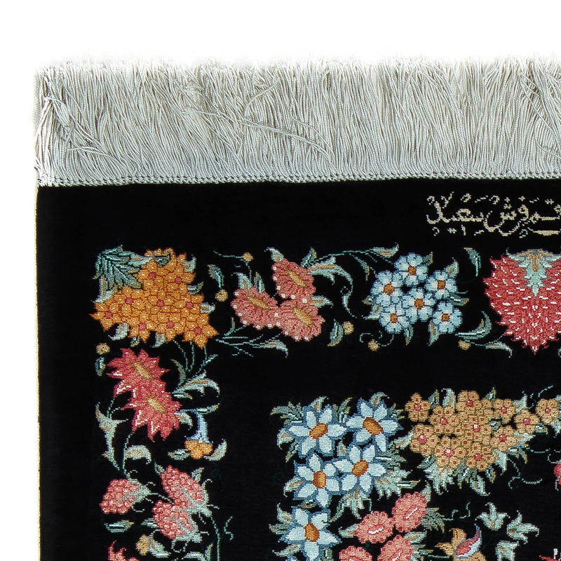 Alfombra persa - Ghom - 89 x 60 cm - azul oscuro
