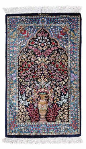 Alfombra persa - Ghom - 96 x 57 cm - azul oscuro