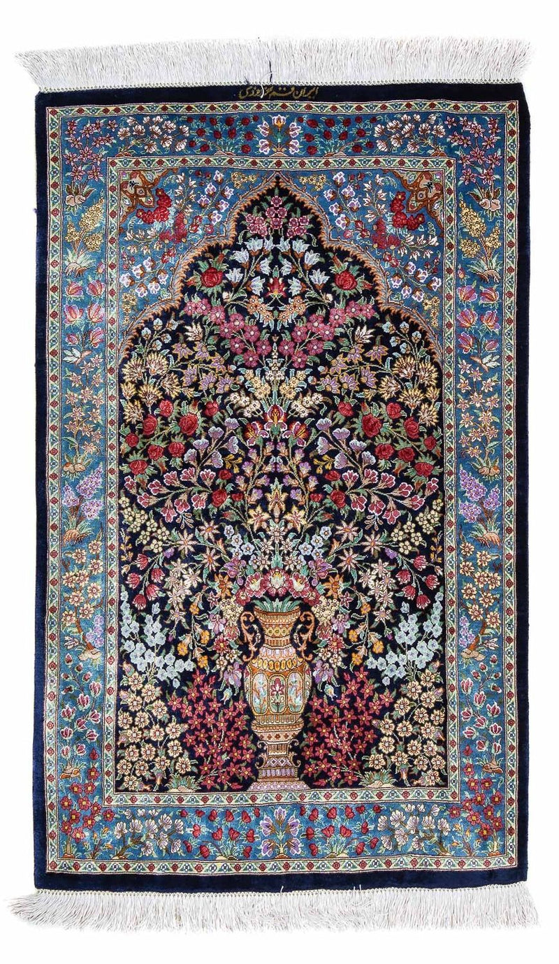 Alfombra persa - Ghom - 96 x 57 cm - azul oscuro