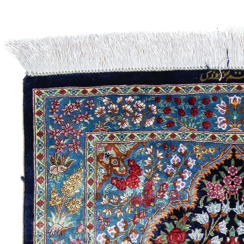 Alfombra persa - Ghom - 96 x 57 cm - azul oscuro