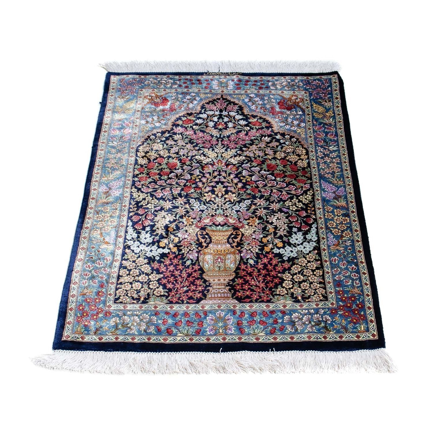Alfombra persa - Ghom - 96 x 57 cm - azul oscuro