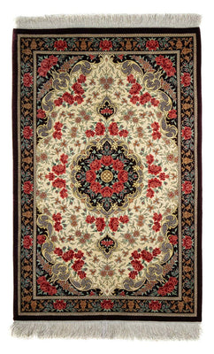 Alfombra persa - Ghom - 93 x 60 cm - beige