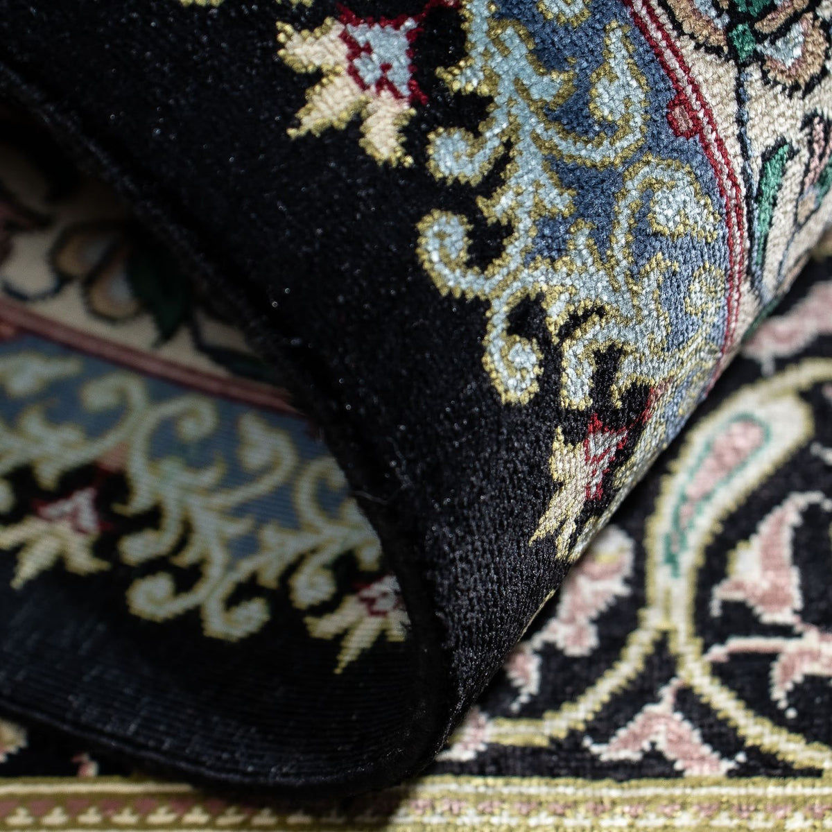 Alfombra persa - Ghom - 94 x 58 cm - azul oscuro