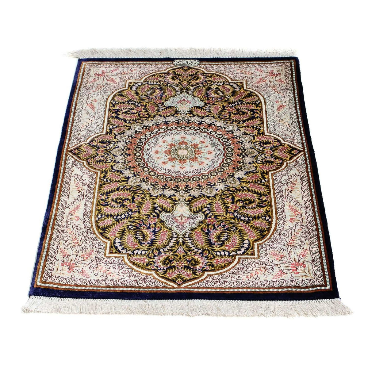 Alfombra persa - Ghom - 93 x 59 cm - azul oscuro