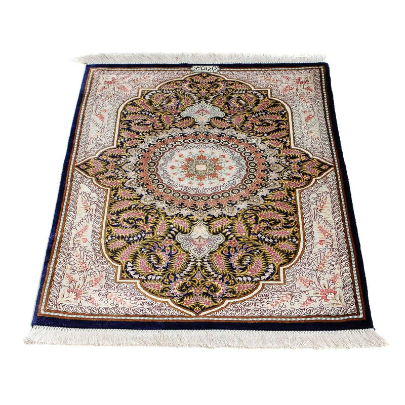 Alfombra persa - Ghom - 93 x 59 cm - azul oscuro