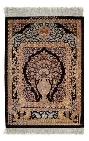 Alfombra persa - Ghom - 90 x 61 cm - azul oscuro