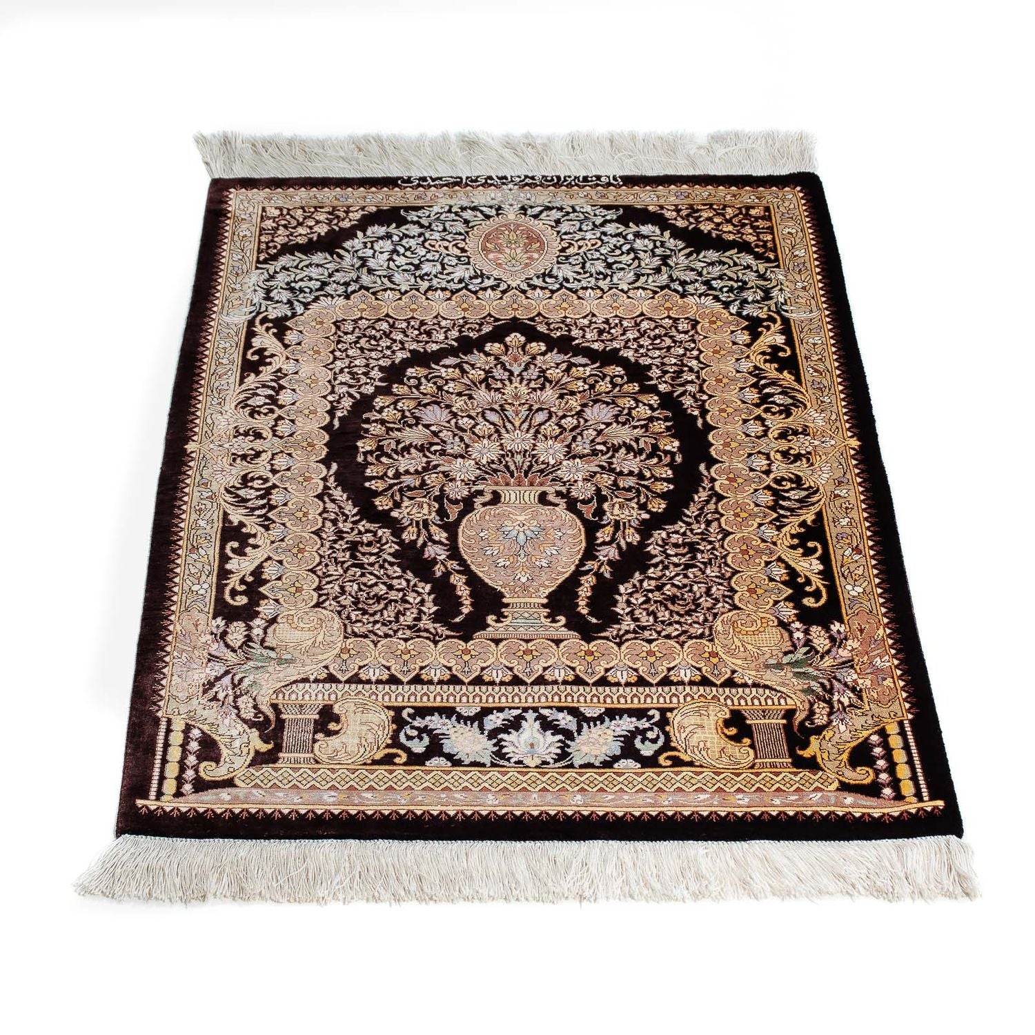 Alfombra persa - Ghom - 90 x 61 cm - azul oscuro