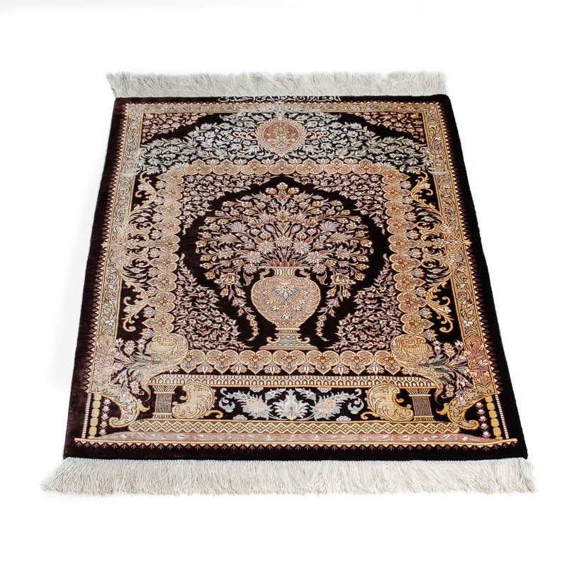 Alfombra persa - Ghom - 90 x 61 cm - azul oscuro