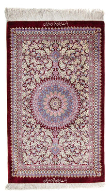 Alfombra persa - Ghom - 101 x 59 cm - rojo oscuro