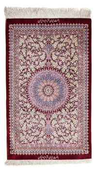 Alfombra persa - Ghom - 101 x 59 cm - rojo oscuro