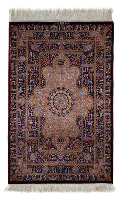 Alfombra persa - Ghom - 90 x 62 cm - azul oscuro