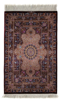 Alfombra persa - Ghom - 90 x 62 cm - azul oscuro