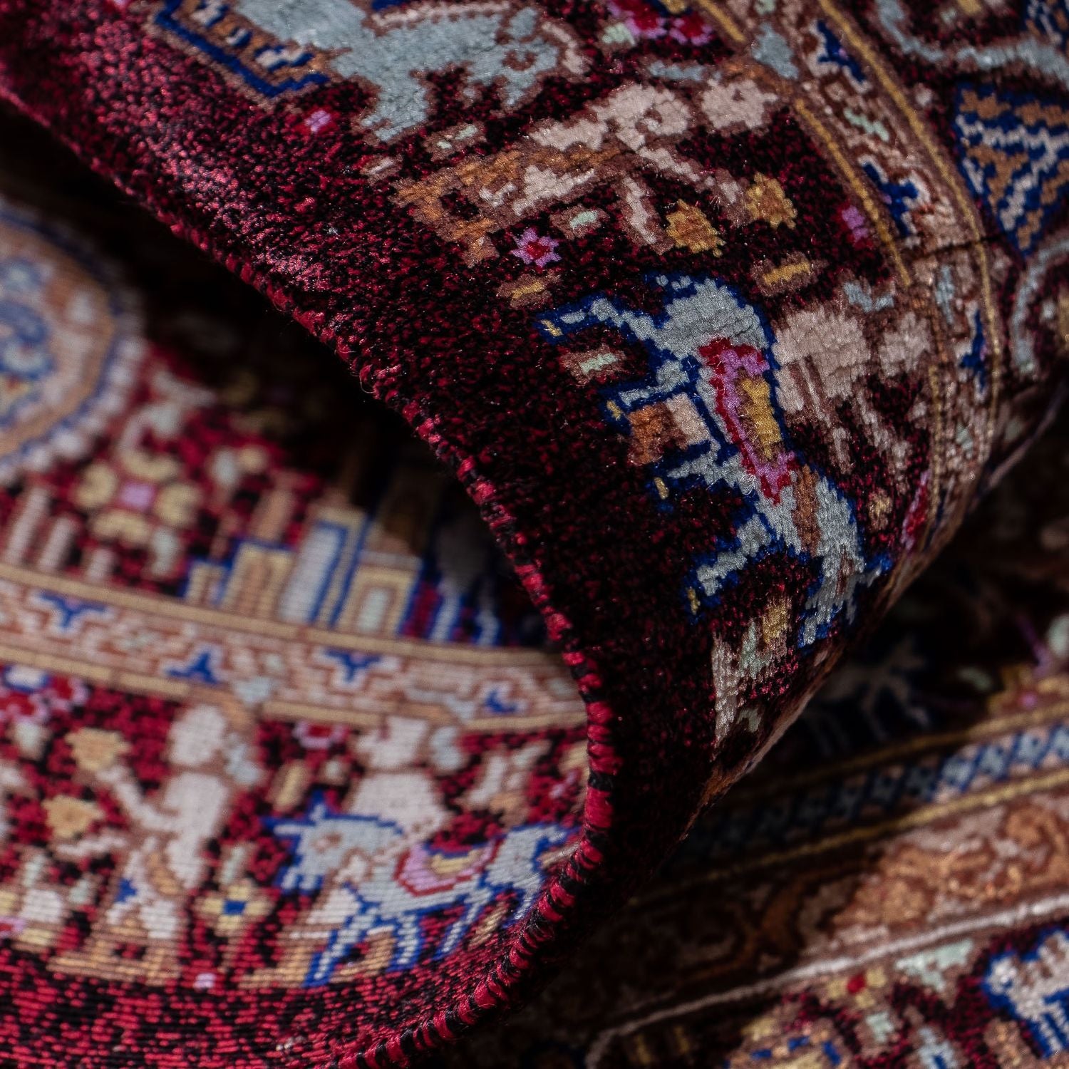 Alfombra persa - Ghom - 90 x 62 cm - azul oscuro