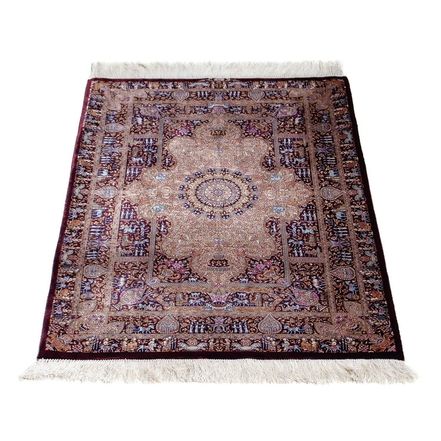 Alfombra persa - Ghom - 90 x 62 cm - azul oscuro