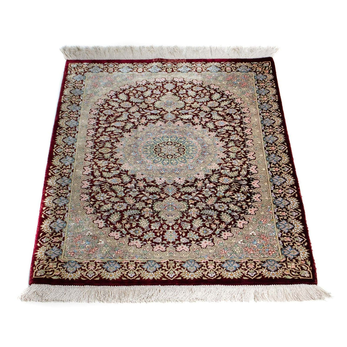 Alfombra persa - Ghom - 88 x 57 cm - rojo oscuro