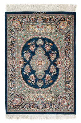 Alfombra persa - Ghom - 91 x 62 cm - azul oscuro