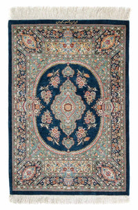 Alfombra persa - Ghom - 91 x 62 cm - azul oscuro