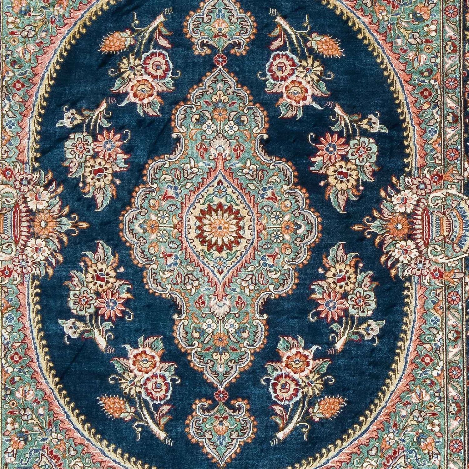 Alfombra persa - Ghom - 91 x 62 cm - azul oscuro