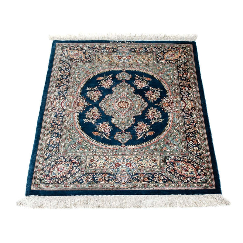 Alfombra persa - Ghom - 91 x 62 cm - azul oscuro
