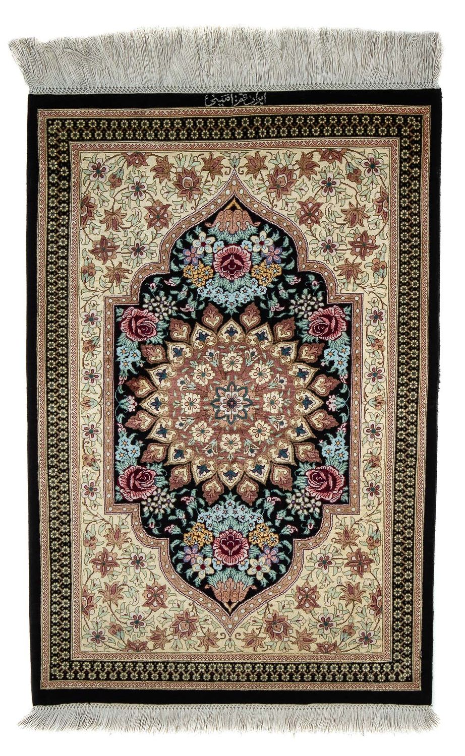 Alfombra persa - Ghom - 89 x 59 cm - azul oscuro