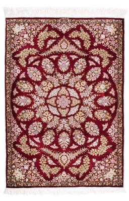 Alfombra persa - Ghom - 122 x 85 cm - rojo oscuro