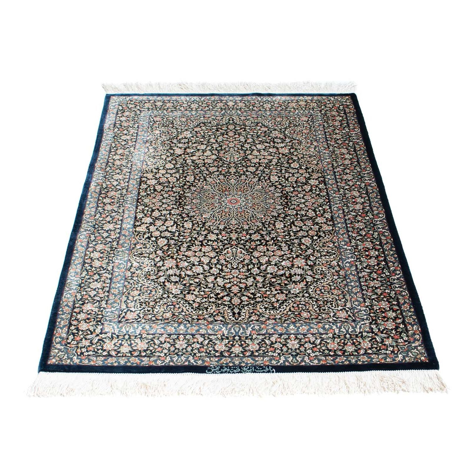 Alfombra persa - Ghom - 119 x 79 cm - azul oscuro