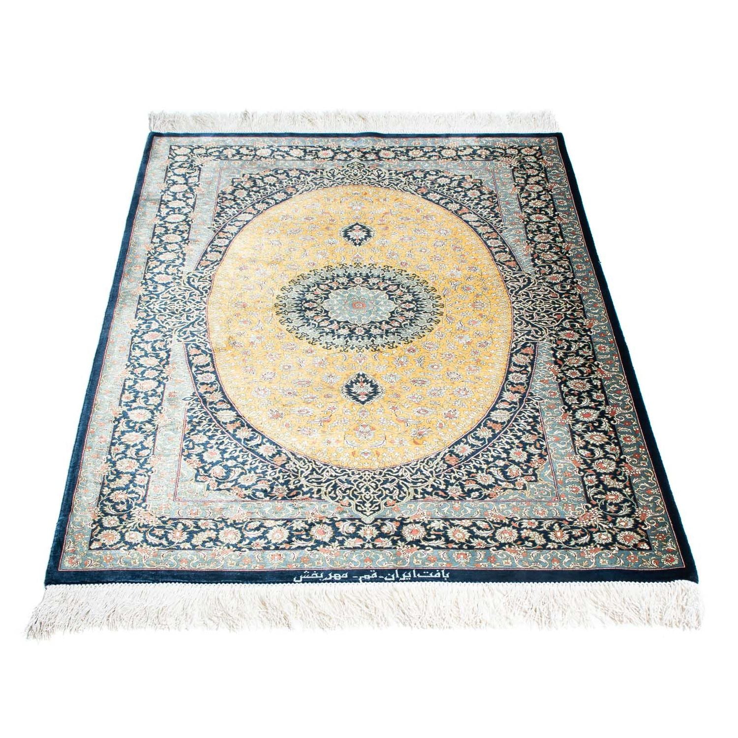 Alfombra persa - Ghom - 118 x 78 cm - azul claro