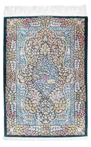Alfombra persa - Ghom - 119 x 81 cm - azul oscuro