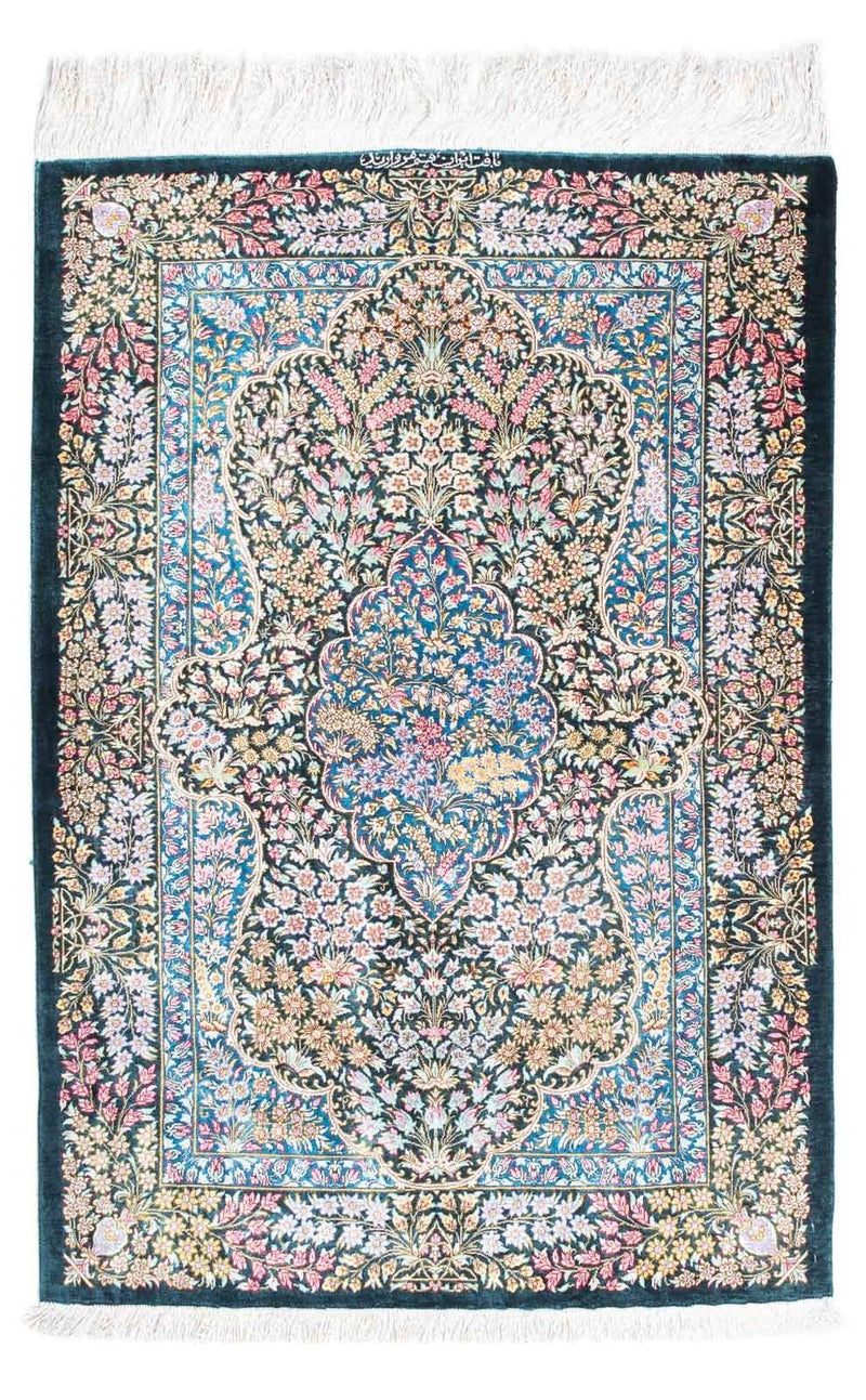 Alfombra persa - Ghom - 119 x 81 cm - azul oscuro