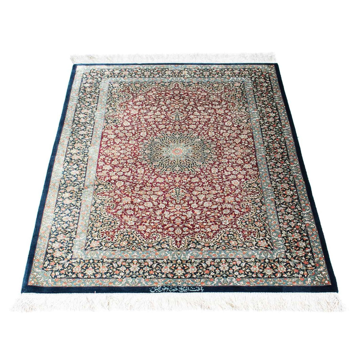 Alfombra persa - Ghom - 116 x 78 cm - azul oscuro
