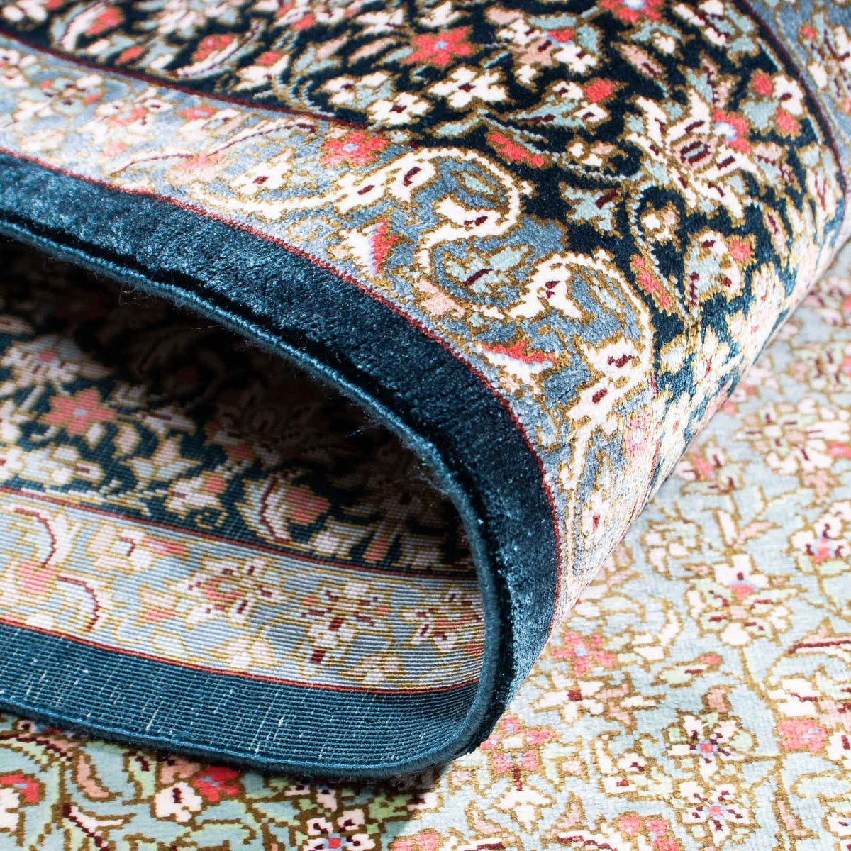 Alfombra persa - Ghom - 121 x 77 cm - azul oscuro