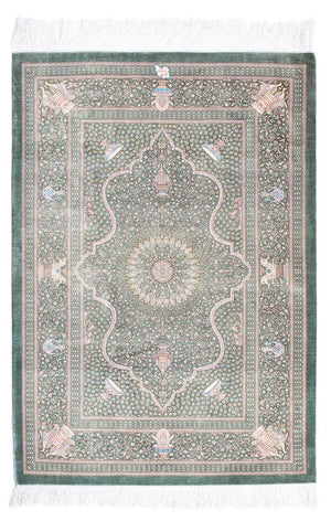 Alfombra persa - Ghom - 120 x 83 cm - gris claro