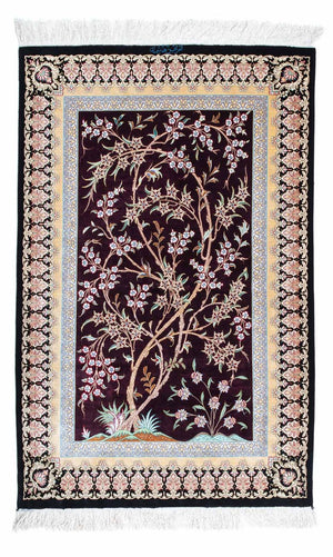 Alfombra persa - Ghom - 123 x 79 cm - rojo oscuro