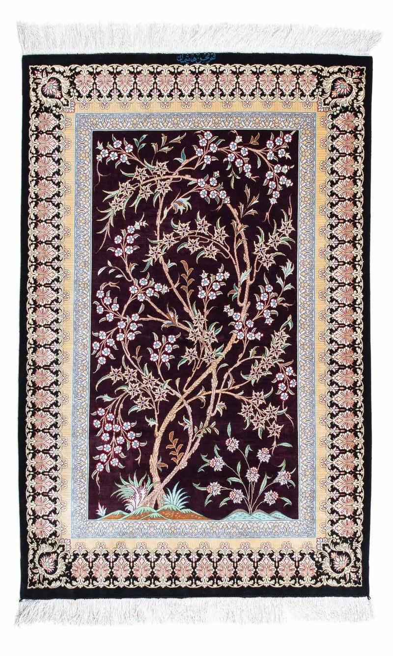 Alfombra persa - Ghom - 123 x 79 cm - rojo oscuro
